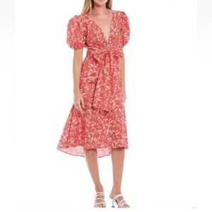 SACHIN & BABI Midi Courtney Plus Size Puff Sleeve V-Neck Bow Dress 14